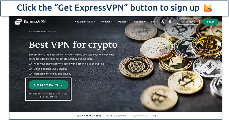 Screenshot of ExpressVPN’s crypto landing page