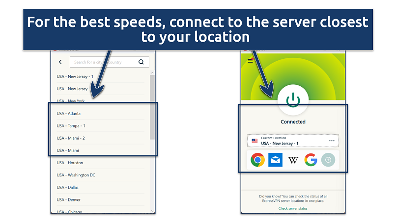 A screenshot showing ExpressVPN’s server selection interface