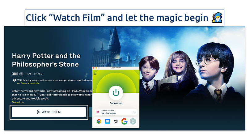 Screenshot of the Harry Potter and the Philosopher’s Stone ITVX page