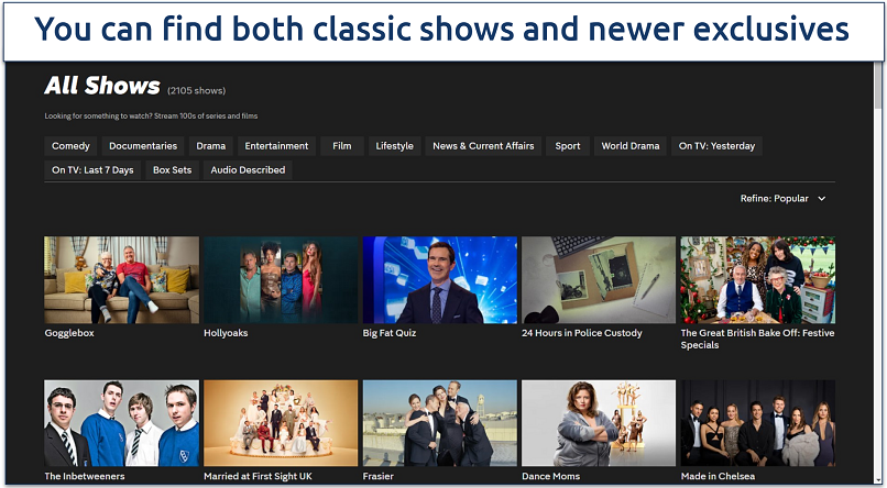 Screenshot of Channel4’s selection of free shows