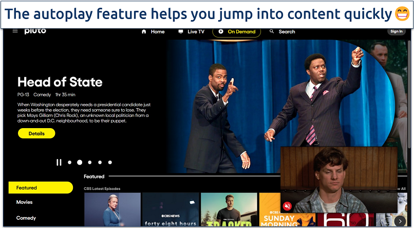 Screenshot of Pluto TV’s hompepage