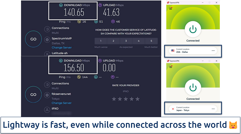 Screenshot of ExpressVPN’s app over a web browser streaming a clip on PornHub