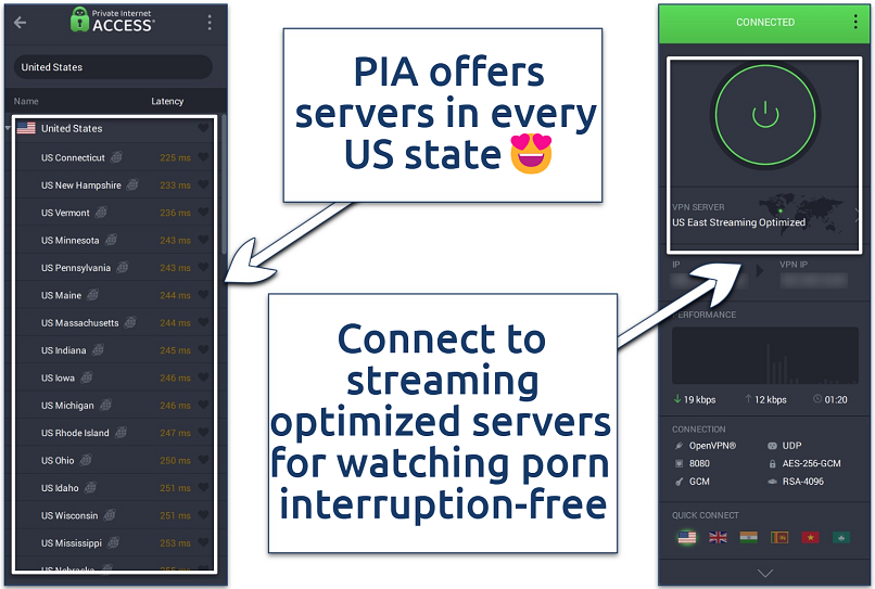 Screenshot of PIA’s mobile app