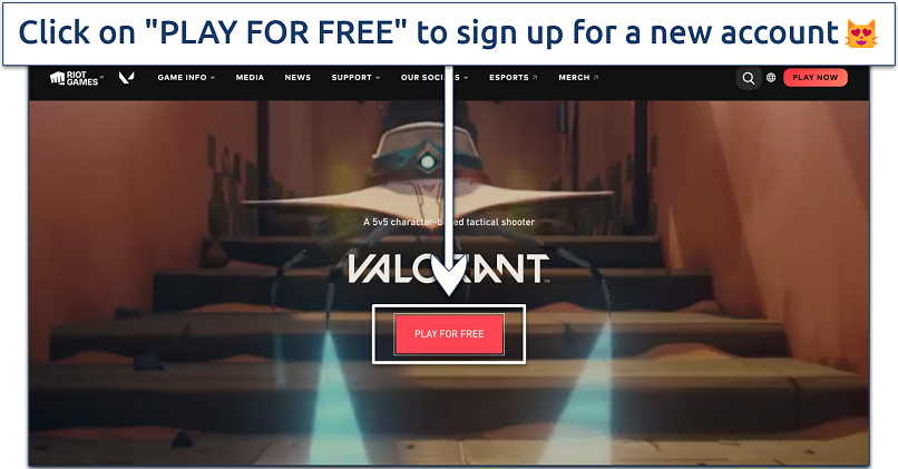 A screenshot showing the PLAY FOR FREE button on Valorant’s website