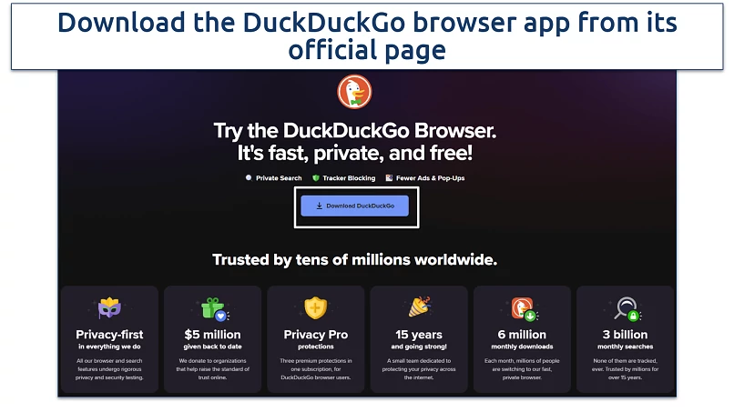 Screenshot of the DuckDuckGo browser download page