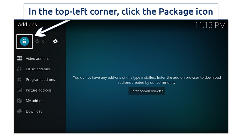 Screenshot of Kodi Add-ons