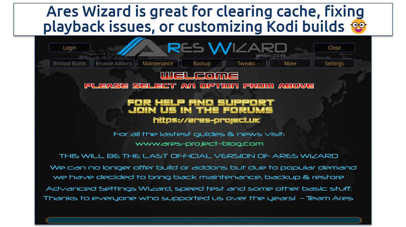 Screenshot of Ares Wizard on Kodi