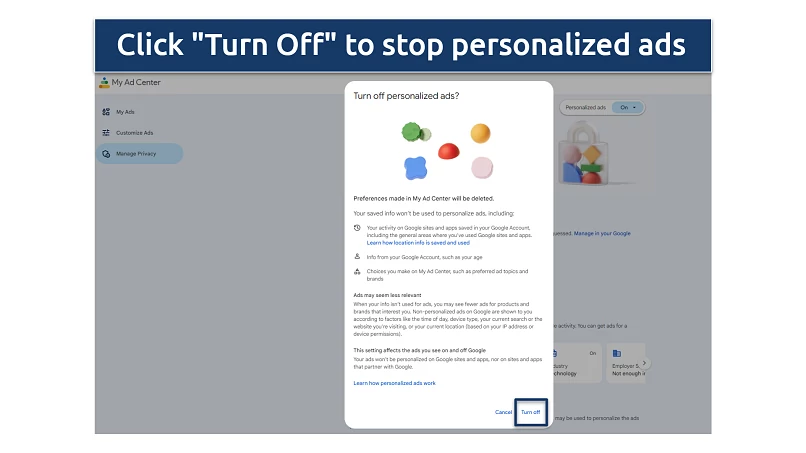 Screenshot of Google's My Ad Center