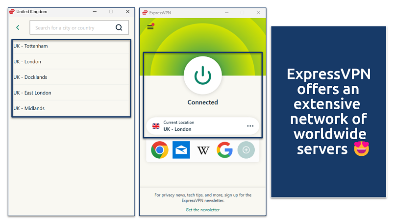 Screenshot of ExpressVPN’s Windows UI