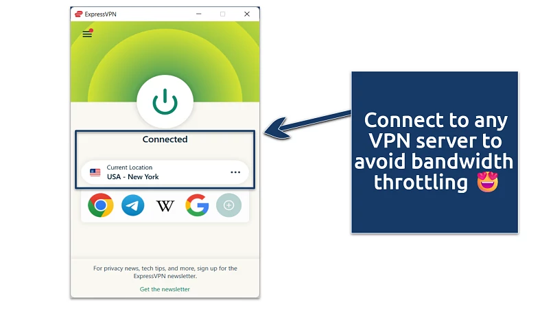 Screenshot showing a VPN app connected to the New York server