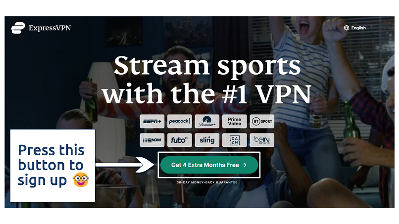A screenshot showing ExpressVPN’s sports page