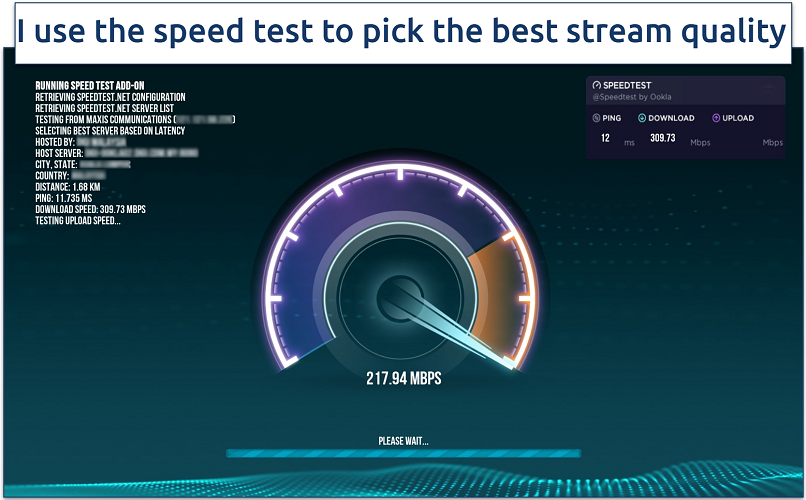 Screenshot of the Atomic Build’s built-in speed test tool