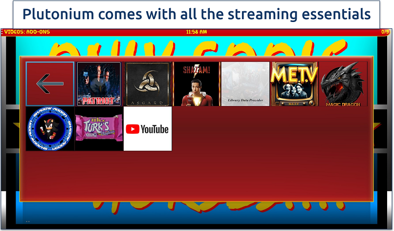 Screenshot of the Plutonium Build’s catalog of streaming add-ons