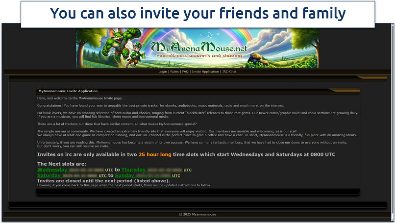 Screenshot of MyAnonaMouse invite application information