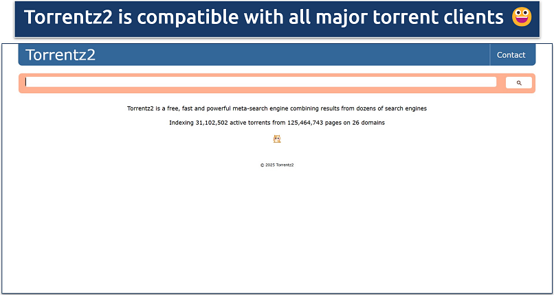Screenshot of Torrentz2’s homepage