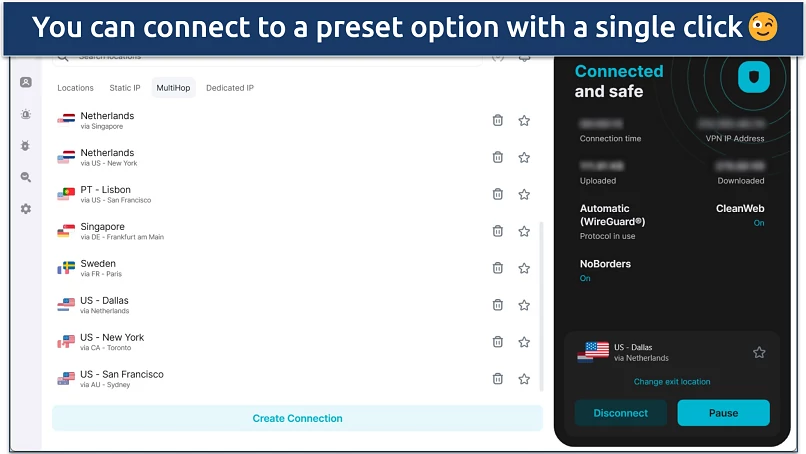 Screenshot of Surfshark's Windows app with MultiHop servers