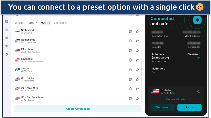Screenshot of Surfshark’s Windows app with MultiHop servers