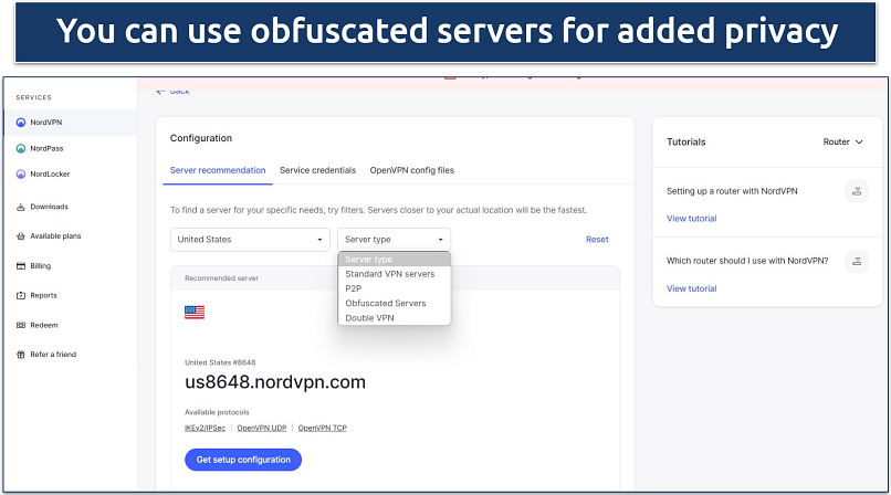 Screenshot of NordVPN’s configuration files for router setup