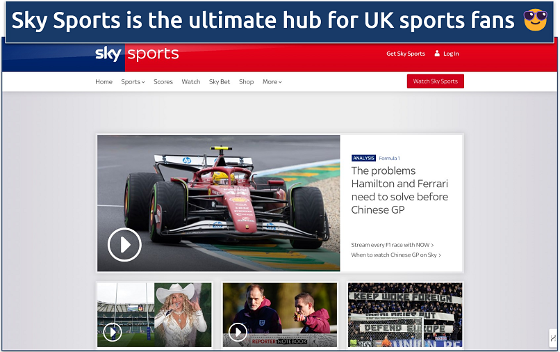 Screenshot of Sky Sports’ homepage