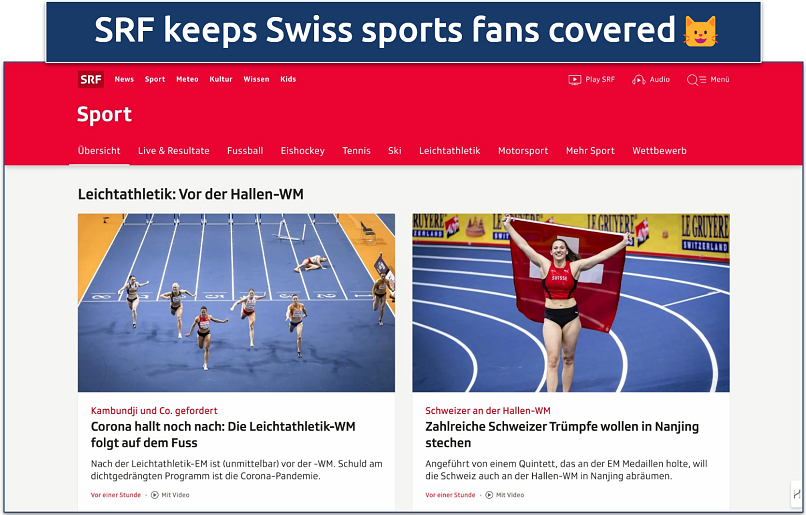 Screenshot of SRF’s sports page