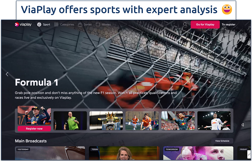 Screenshot of ViaPlay’s sports page with match highlights