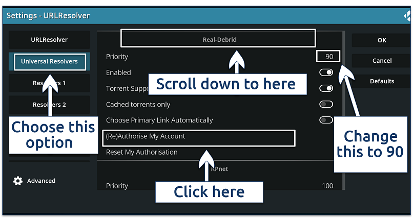 Screenshot showing URL resolver configuration settings
