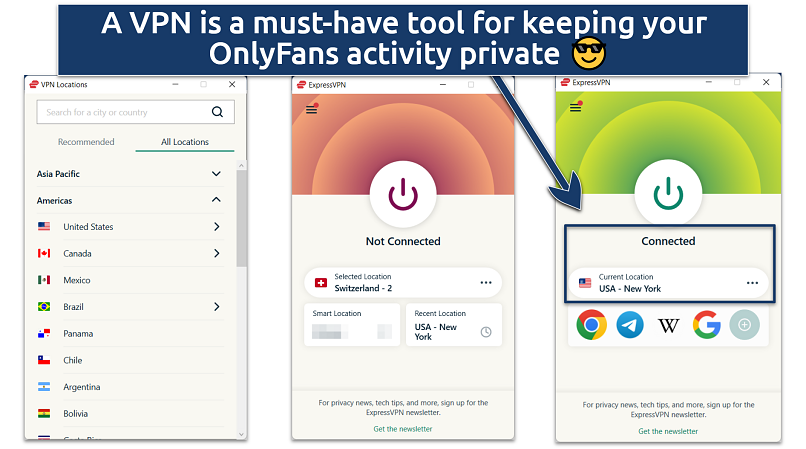 Screenshot showing the ExpressVPN server selection process