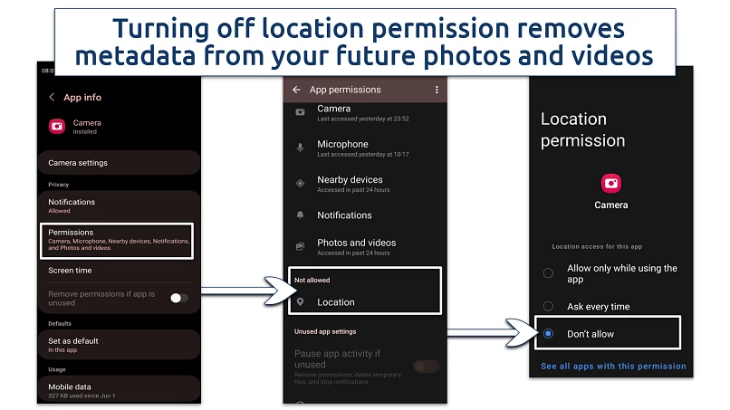 Screenshot showing disabling metadata on Android