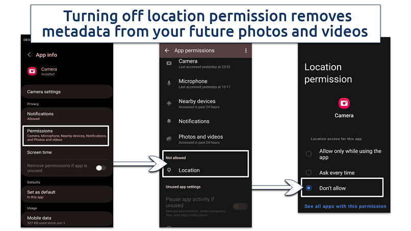 Screenshot showing disabling metadata on Android