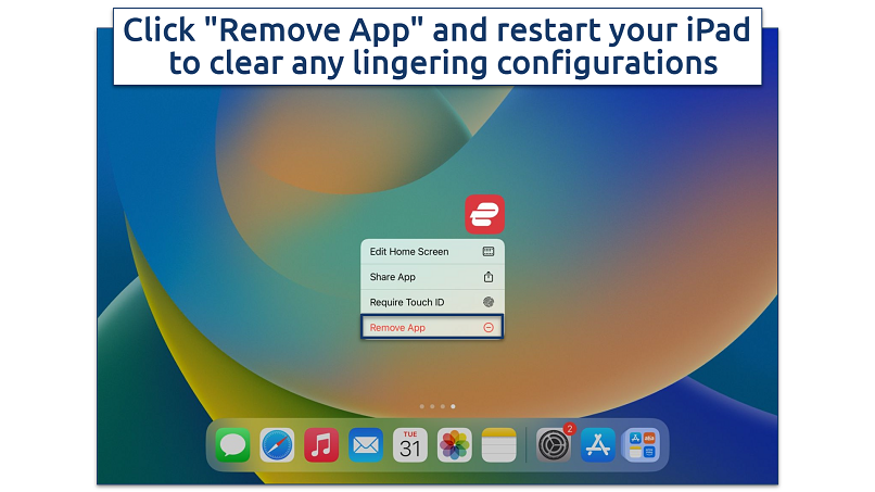 Screenshot of deleting a VPN app on an iPad
