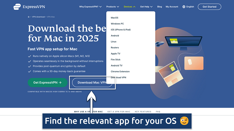 Screenshot showing the download page on the ExpressVPN website