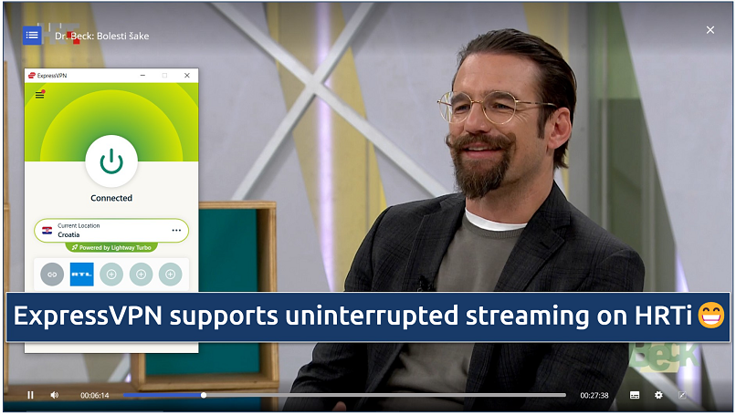 Screenshot of Dr. Beck: Bolesti šake streaming on HRTi while connected to ExpressVPN&rsquo;s Croatian server