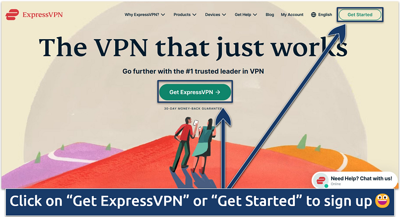 Image showing the main webpage of ExpressVPN