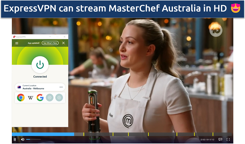 Screenshot of streaming of an episode of MasterChef Australia