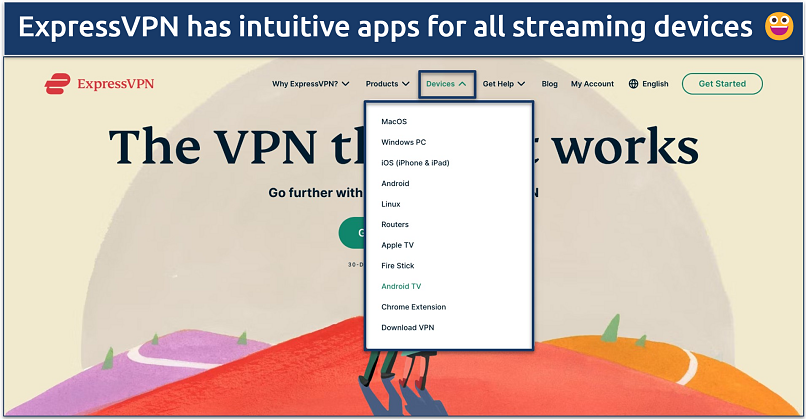 Screenshot of devices menu selection on ExpressVPN website
