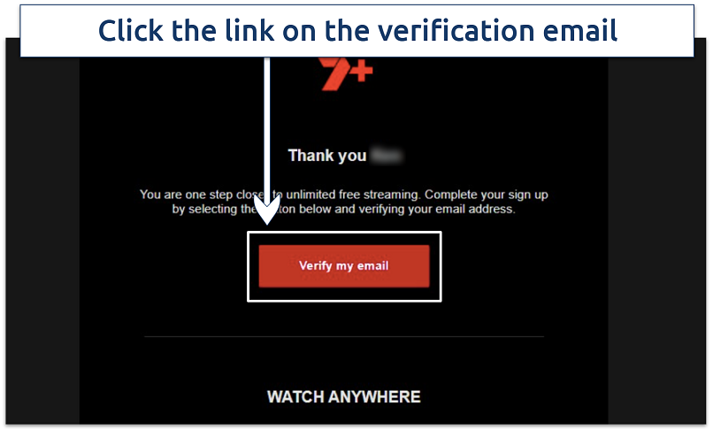 A screenshot showing the 7plus verification email