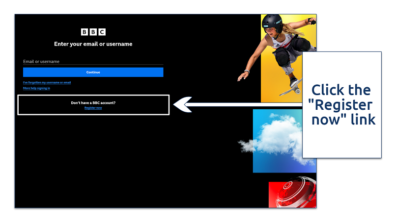 A screenshot showing BBC iPlayer’s registration page