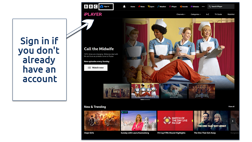 A screenshot showing BBC iPlayer’s home page