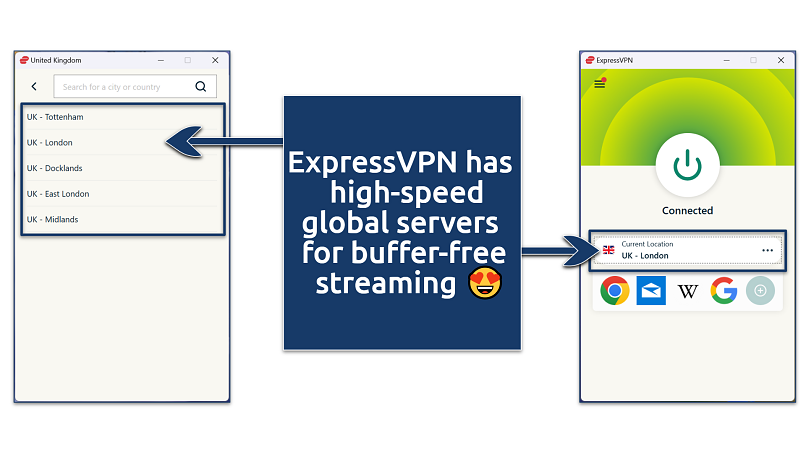 A screenshot showing ExpressVPN’s server selection interface
