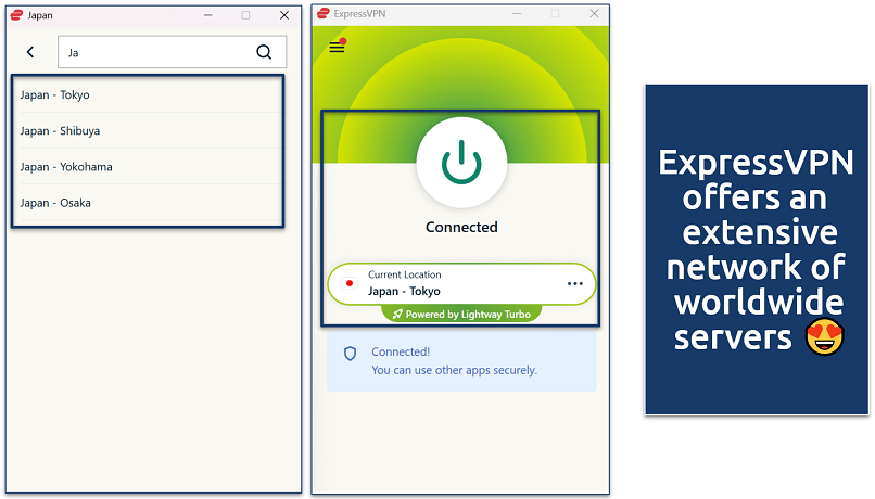 Screenshot of ExpressVPN's Windows UI