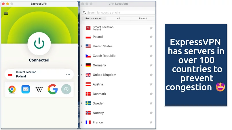 Screenshot of the VPN app servers