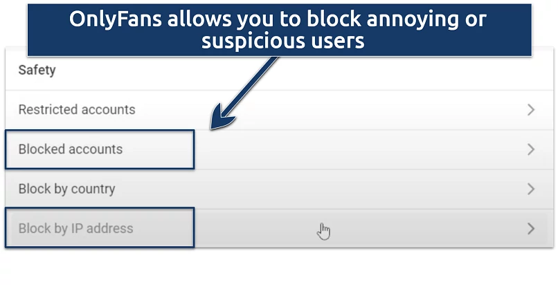 Screenshot showing blocking users on OnlyFans