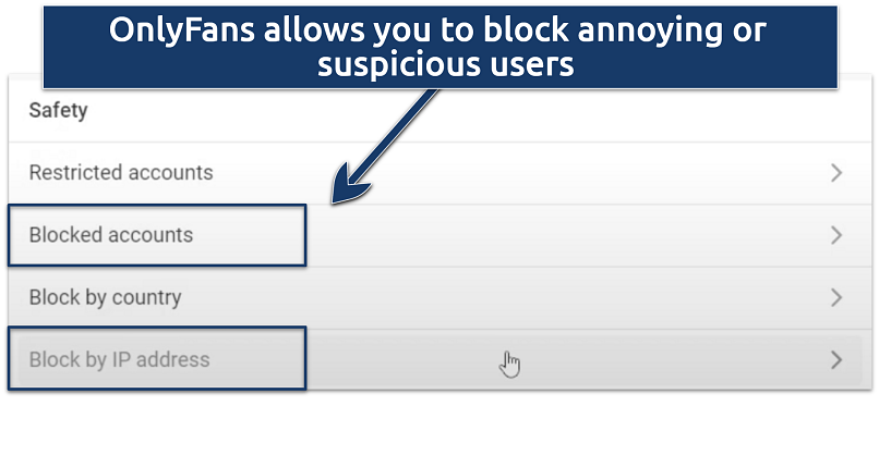 Screenshot showing blocking users on OnlyFans
