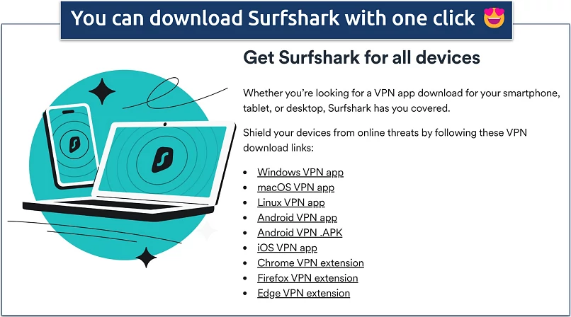 Screenshot of the download page on the Surfshark website