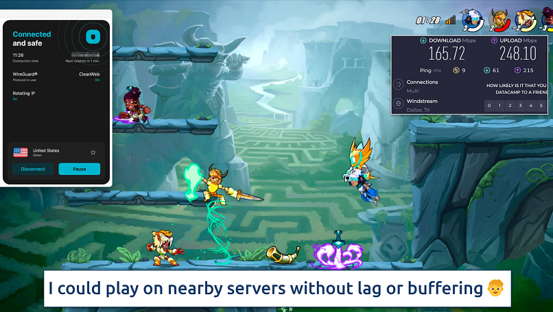 Screenshot of the Surfshark app over an online game