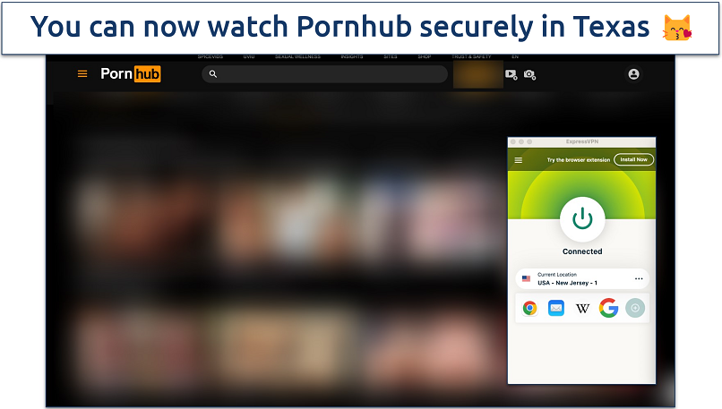 Screenshot of Pornhub homepage with ExpressVPN connected