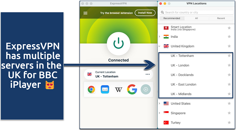 Screenshot of ExpressVPN’s server list