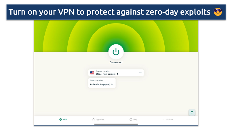 Screenshot of ExpressVPN connected to a New Jersey server