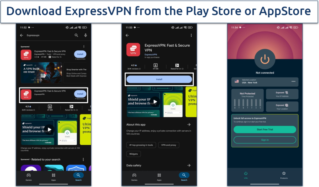 Screenshot showing how to install ExpressVPN on Android