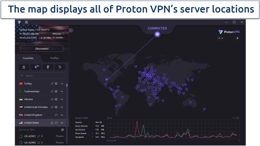 A screenshot of Proton VPN's home screen on the Windows app